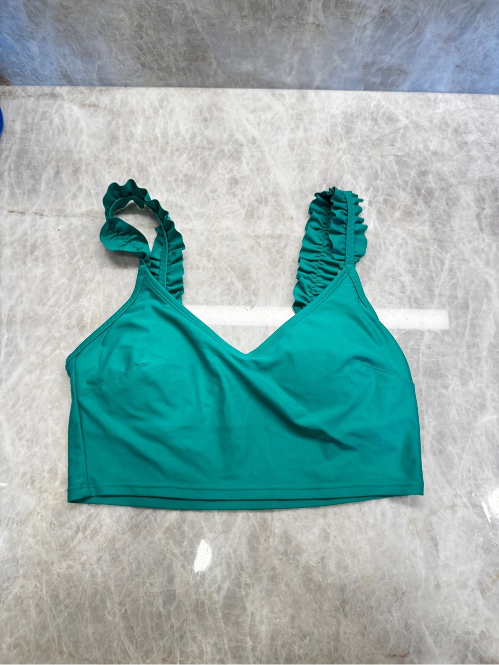 Aerie Ruffle Strap Bikini Top Emerald Green Scoop Swim Top Size S